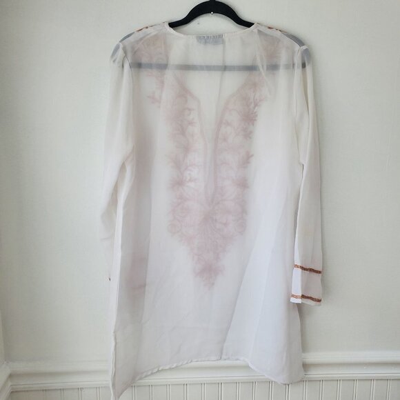 Club Z Collection Embroidered White Sheer Chiffon Swim Coverup Tunic Kaftan S - Picture 2 of 7